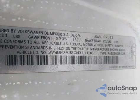 2012 Volkswagen Jetta 2.5L Se from USA, damaged, VIN 3VWDP7AJ2CM311196